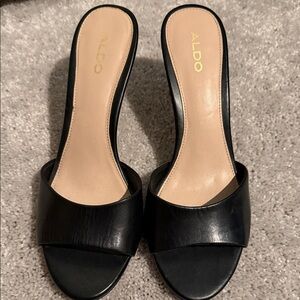 ALDO Black Leather Slide Mules